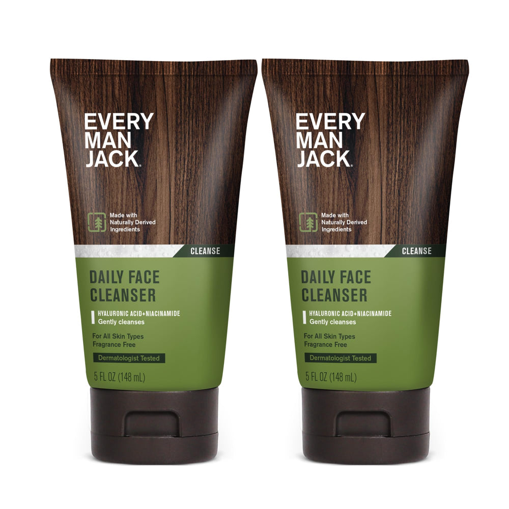 Every Man Jack Hydrating Face Wash bottle front demonstrates fragrance-free cleansing for sensitive skin.