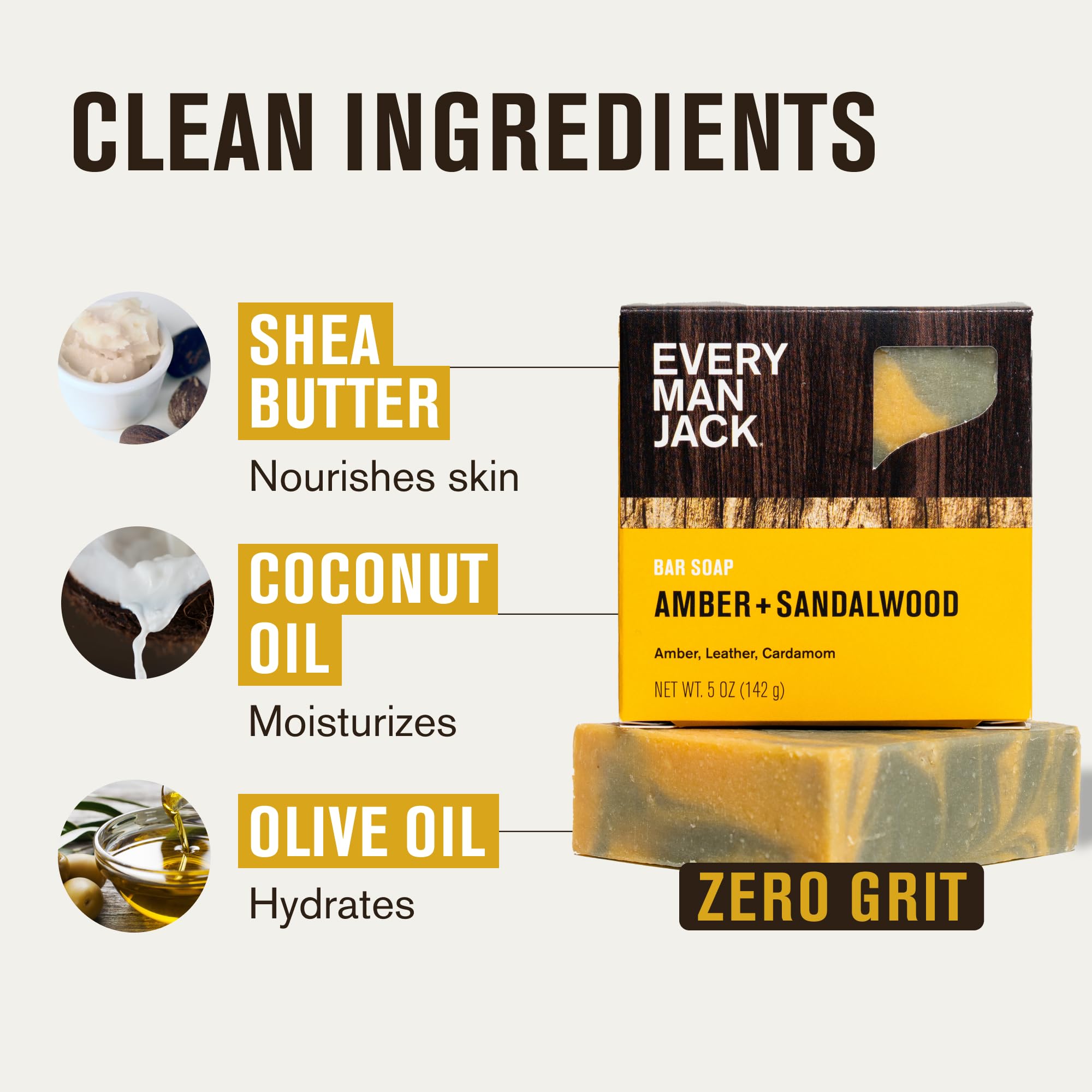 Every Man Jack lather-demos with bar and loofah for rich cleansing.