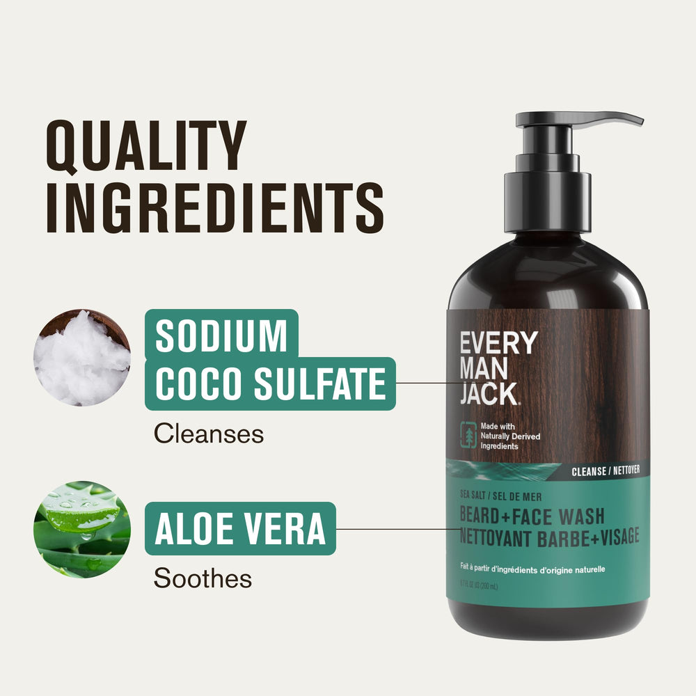 Every Man Jack aloe vera visible illustrating soothing hydration for beard and skin.