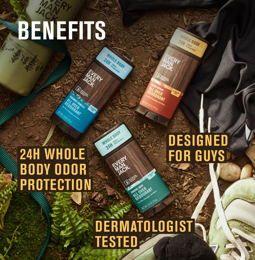 Every Man Jack natural ingredients Tapioca Shea Coconut infographic indicates skin-soothing moisture