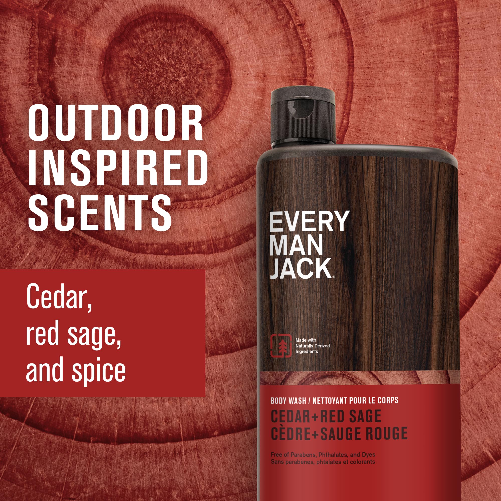 Every Man Jack Cedar Red Sage label close-up highlights distinct scent notes.