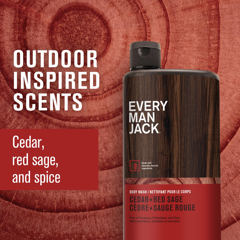 Every Man Jack Cedar Red Sage label close-up highlights distinct scent notes.