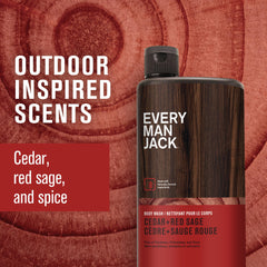 Every Man Jack Cedar Red Sage label close-up highlights distinct scent notes.