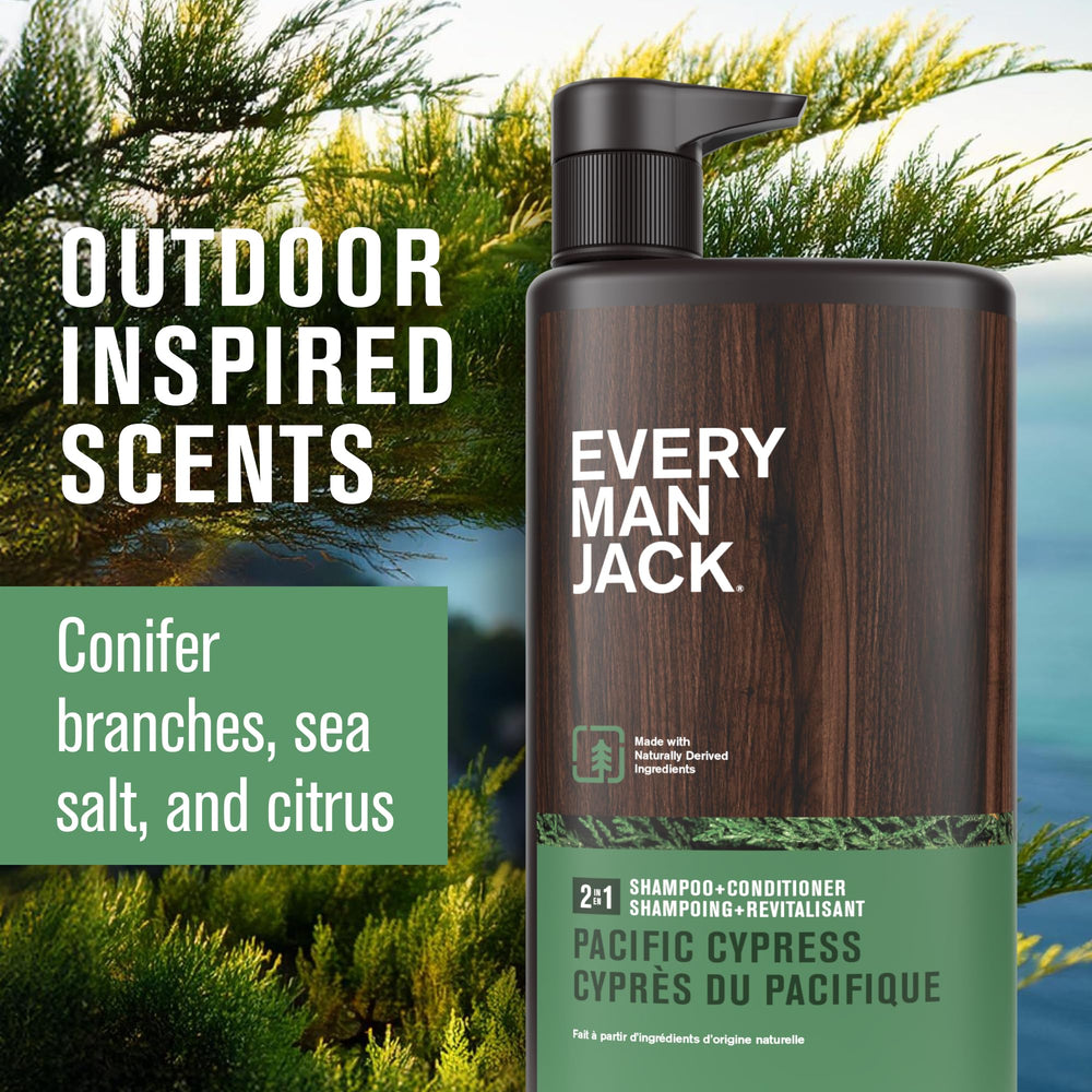Every Man Jack Pacific Cypress label closeup highlights natural ingredients.