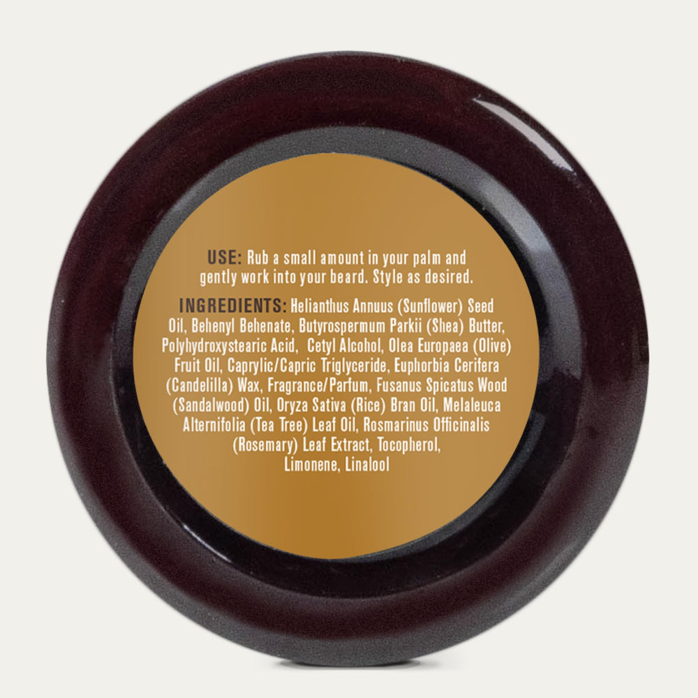 Every Man Jack sandalwood beard balm after-use shows balanced beard with minimized flyaways