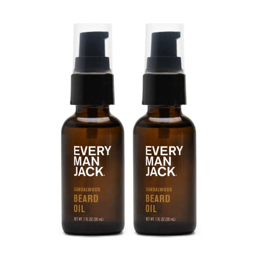 Travel-friendly daily ritual with Every Man Jack sandalwood beard oil 1 oz bottle.