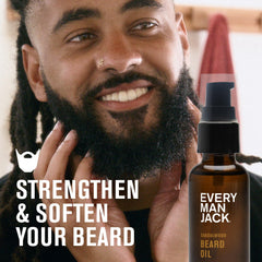 Every Man Jack sandalwood beard oil dropper enabling precise application.
