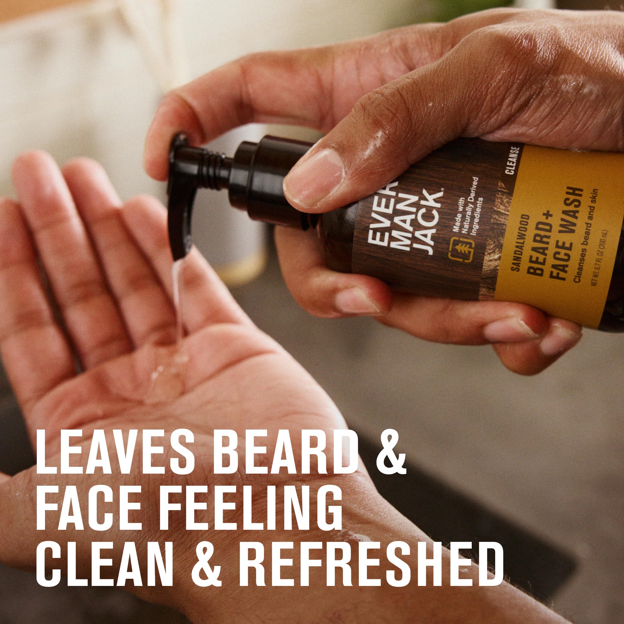 Every Man Jack sandalwood beard wash 2-pack box highlights value