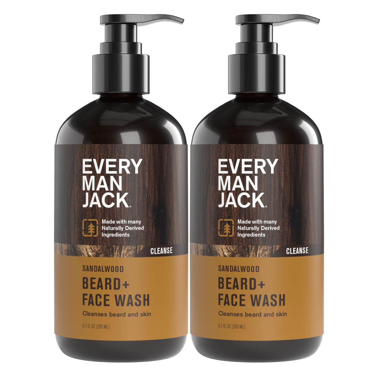 Every Man Jack sandalwood beard wash bottle pour for easy daily cleansing