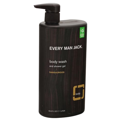 Every Man Jack Sandalwood Body Wash bottle with rich lather for everyday refreshment