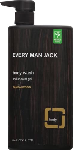 Every Man Jack sandalwood body wash pour demonstrates easy-handling for quick morning cleanses