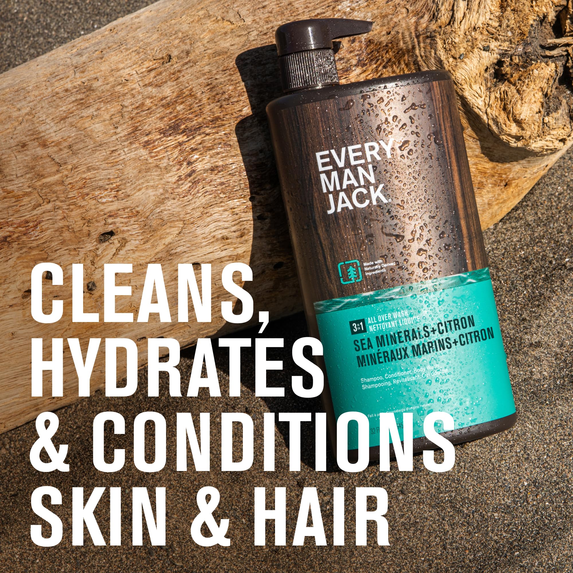 Every Man Jack Sea Minerals Citron 3-in-1 bottle back label describes natural ingredients