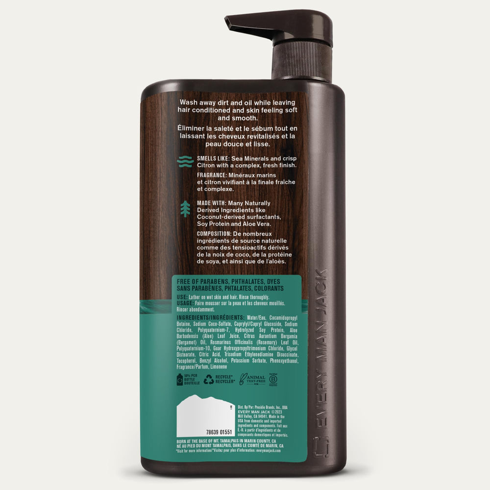 Every Man Jack Sea Minerals Citron 3-in-1 close-up matte label details
