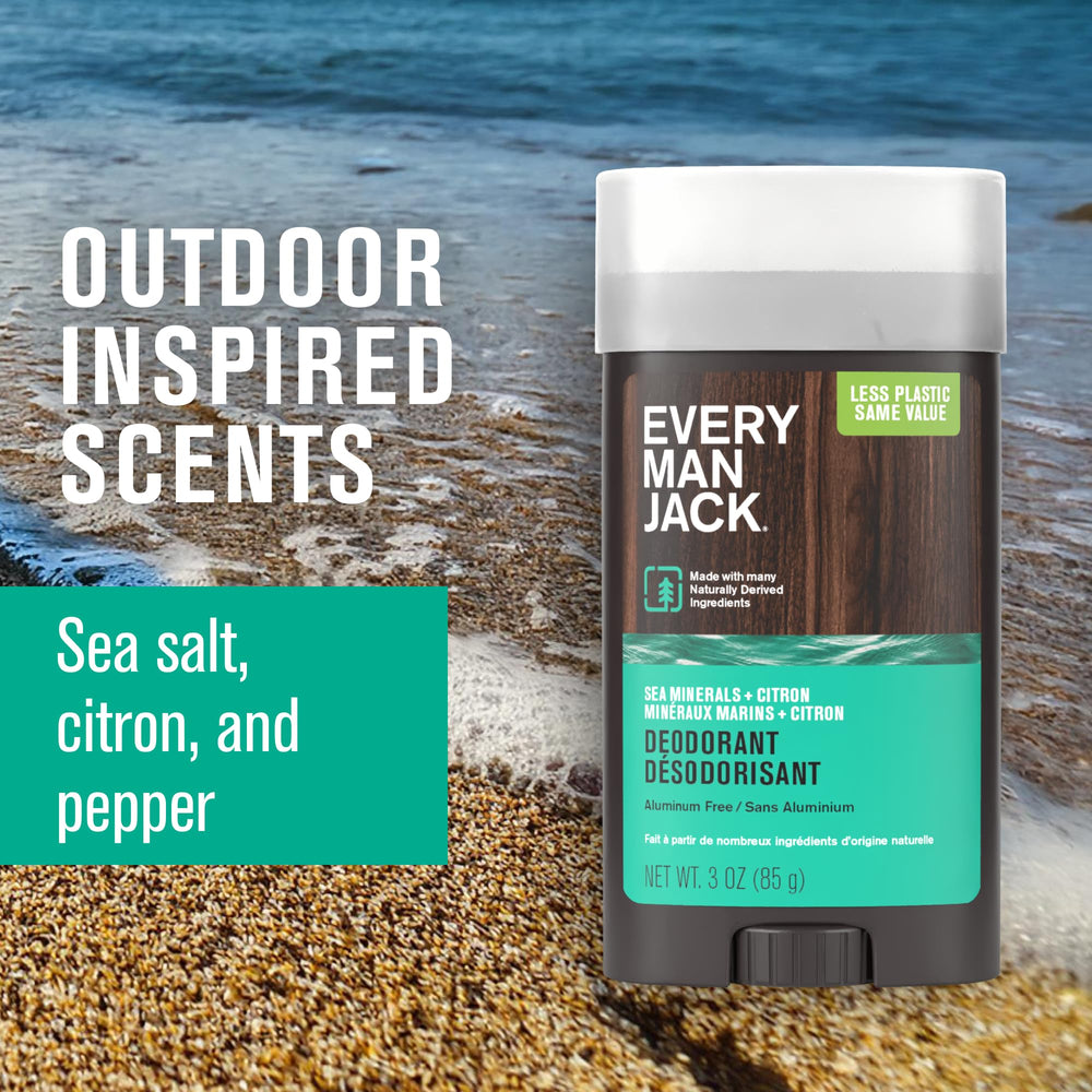 Every Man Jack deodorant pack shot showcasing value with a 2-pack and long-lasting freshness.