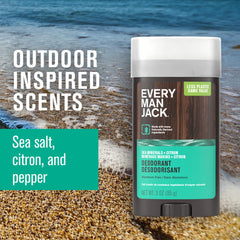 Every Man Jack deodorant pack shot showcasing value with a 2-pack and long-lasting freshness.