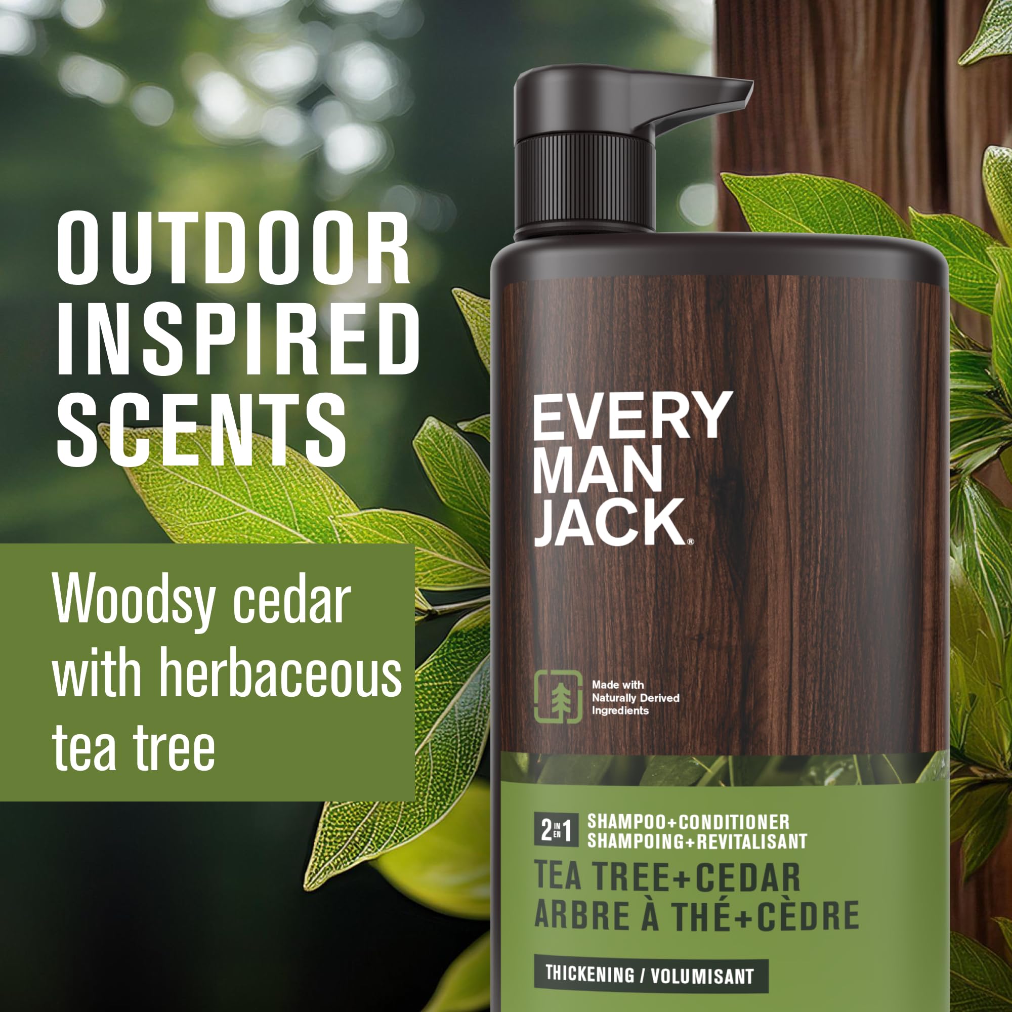 Every Man Jack shampoo conditioner pump closeup shows easy dispense and convenient 2-in-1 use.