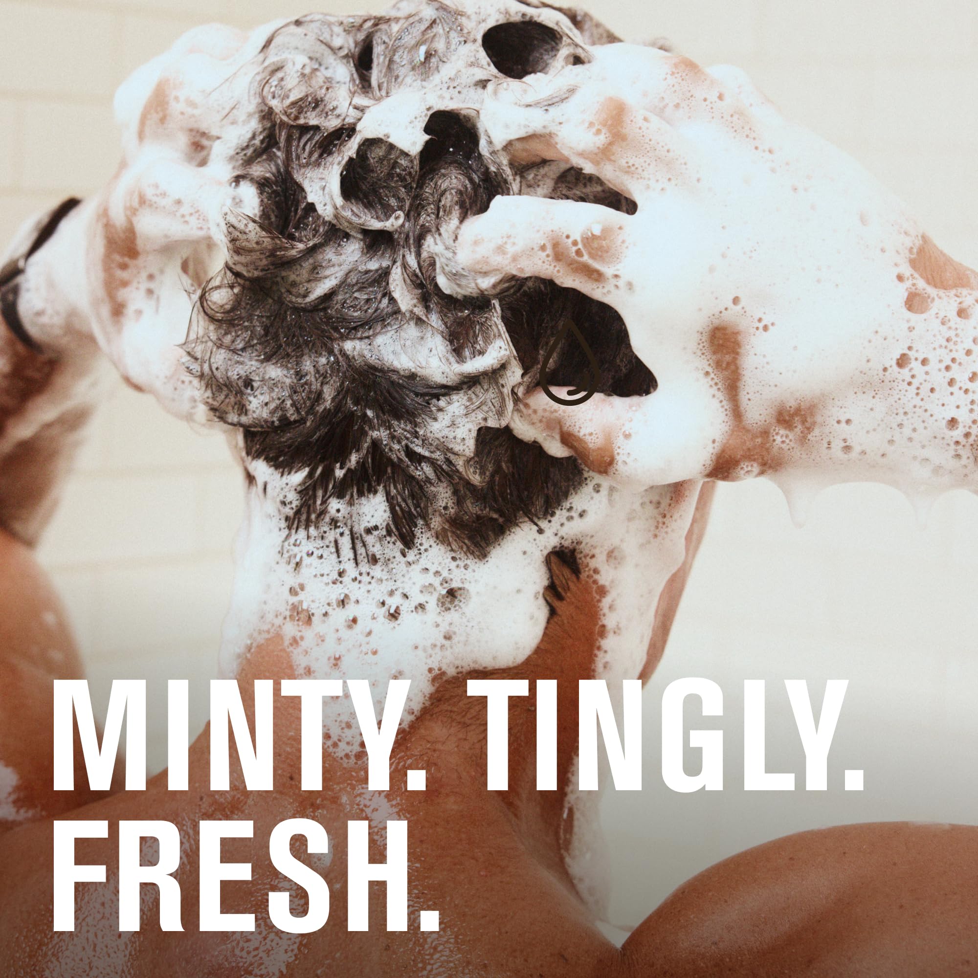Every Man Jack shampoo foamy lather closeup showcases minty tingle and refreshing cleanse