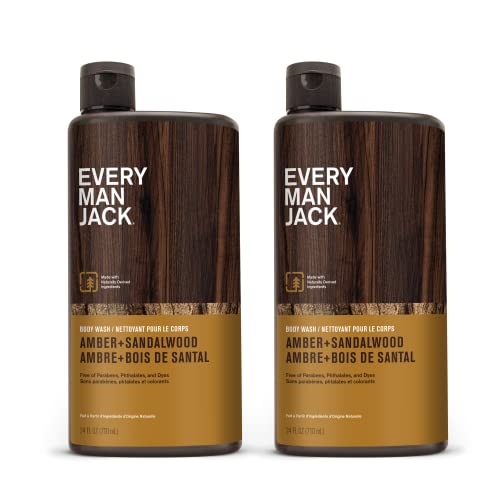 Every Man Jack shower-time aroma of amber-sandalwood enhances routine.