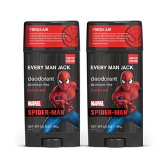 Every Man Jack Spider-Man twin-pack packaging shows long-lasting freshness.