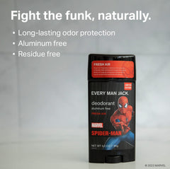 Every Man Jack Spider-Man deodorant twist-dial application shown for easy use.