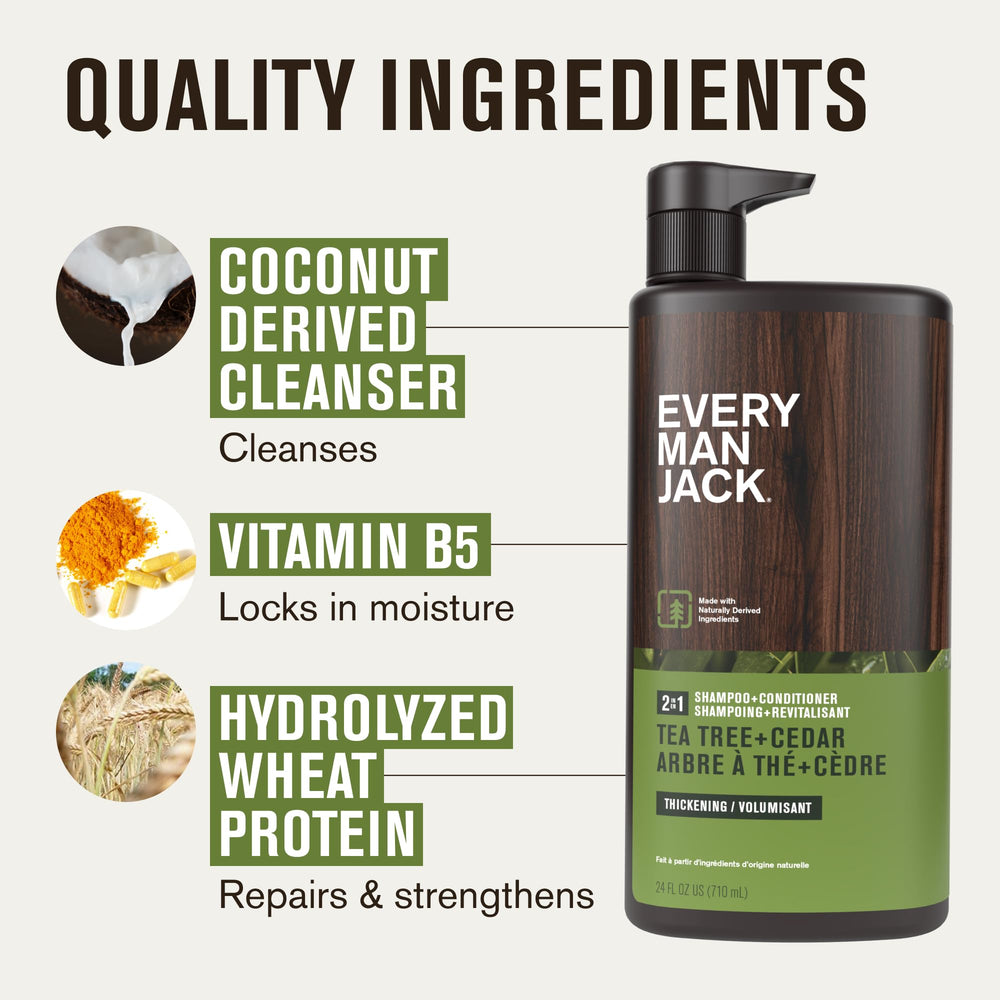 Every Man Jack tea tree cedar aroma image conveys invigorating spa-like scent.
