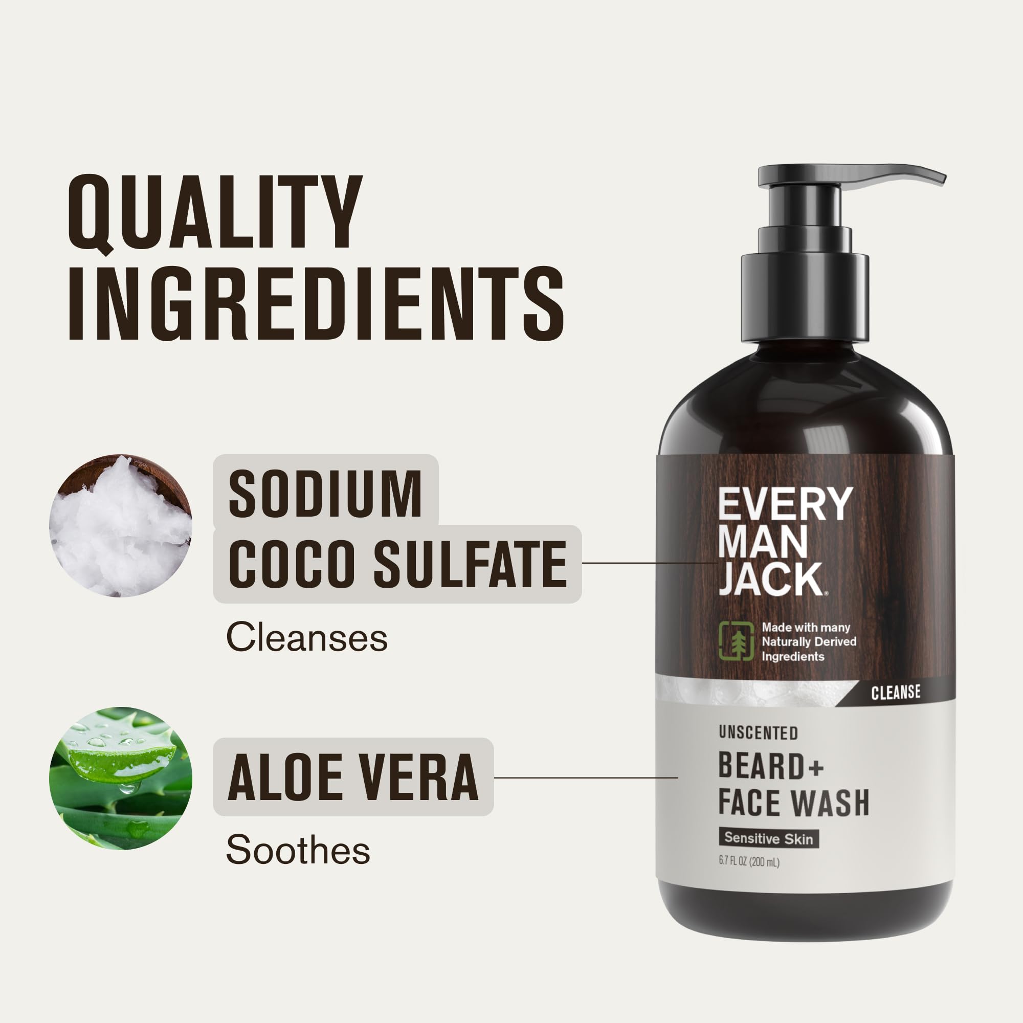 Every Man Jack Unscented Beard + Face Wash Aloe Vera hydration for beard and skin