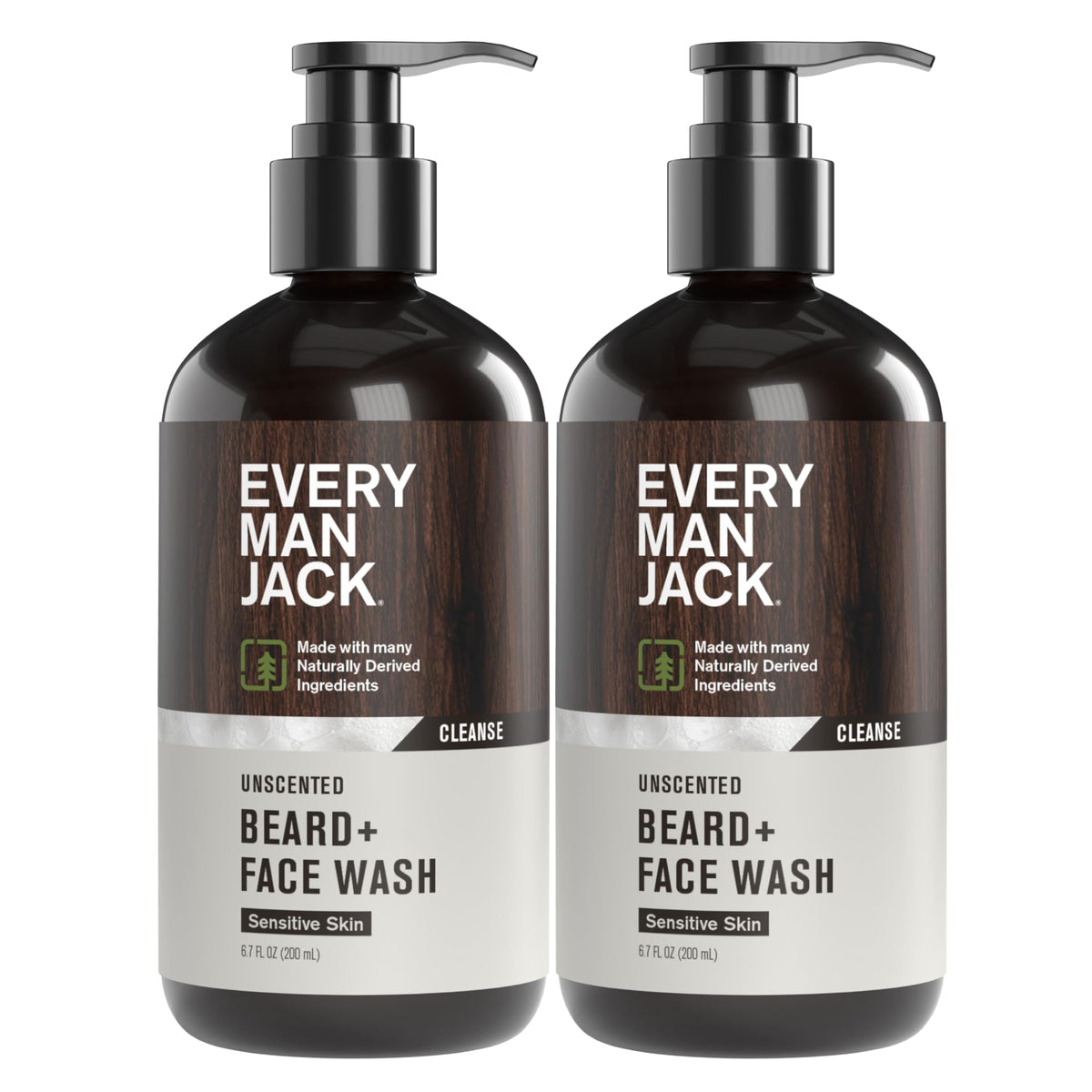 Every Man Jack Unscented Beard + Face Wash bottle-front for fragrance-free beard cleansing