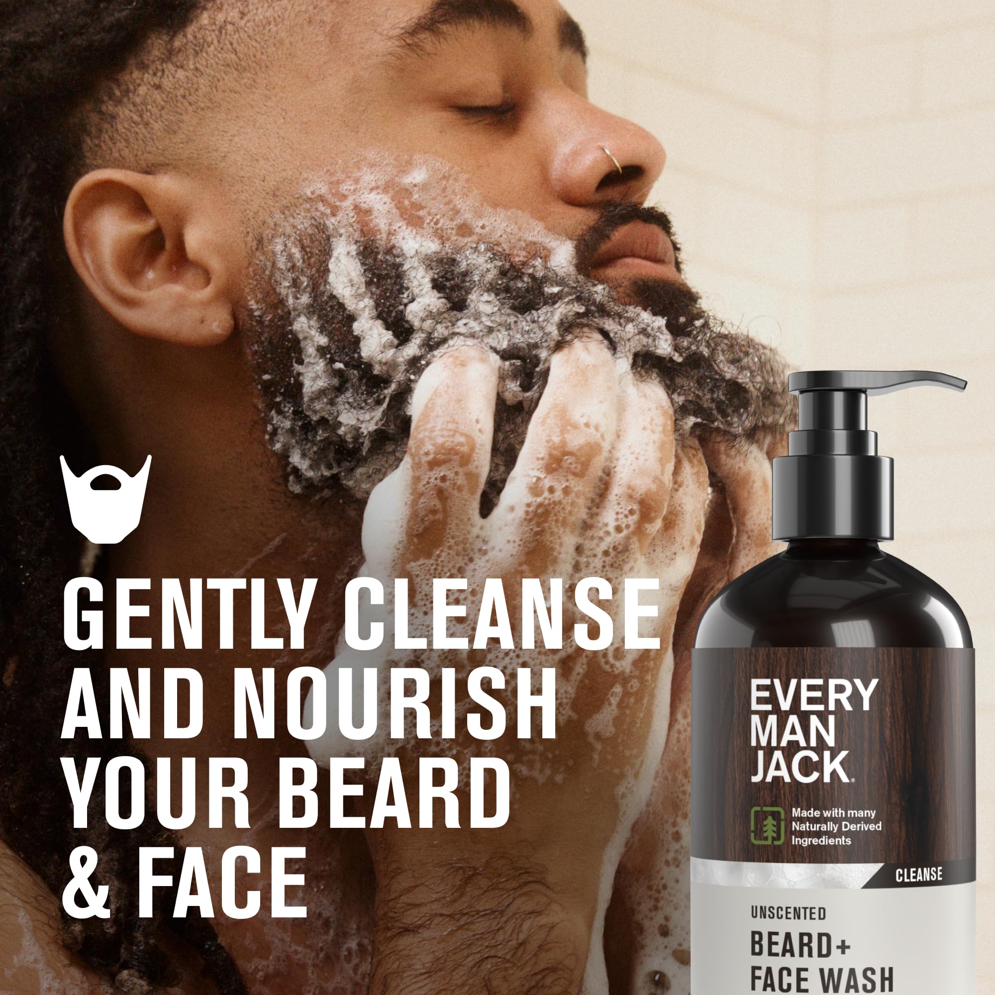 Every Man Jack Unscented Beard + Face Wash two-pack bottles for convenient daily care