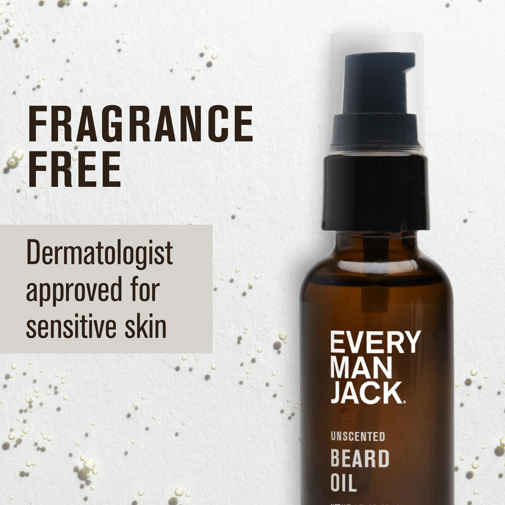 Two-pack packaging of Every Man Jack unscented beard oil for convenient value.