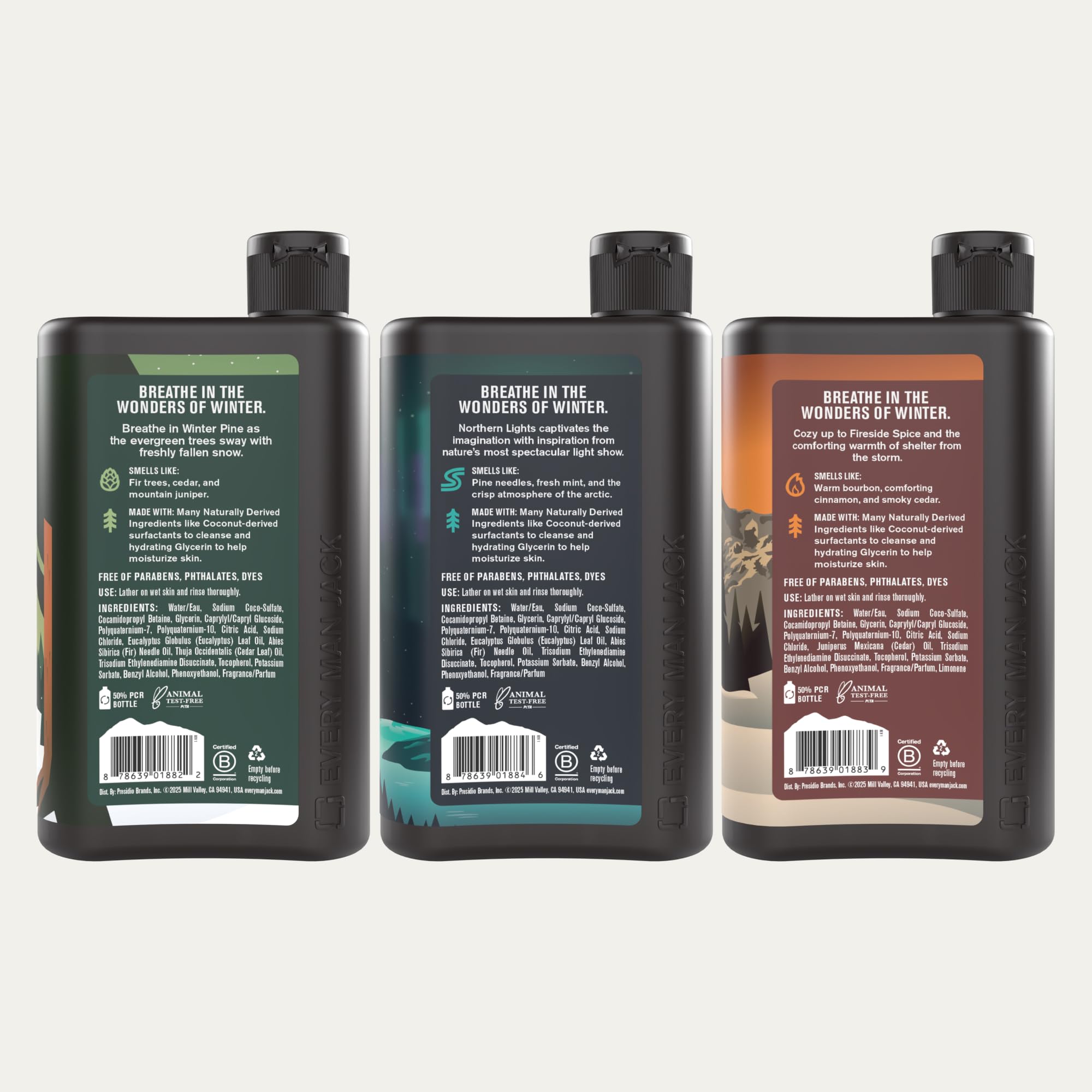 Every Man Jack 3-pack winter body wash bundle for grooming rituals.