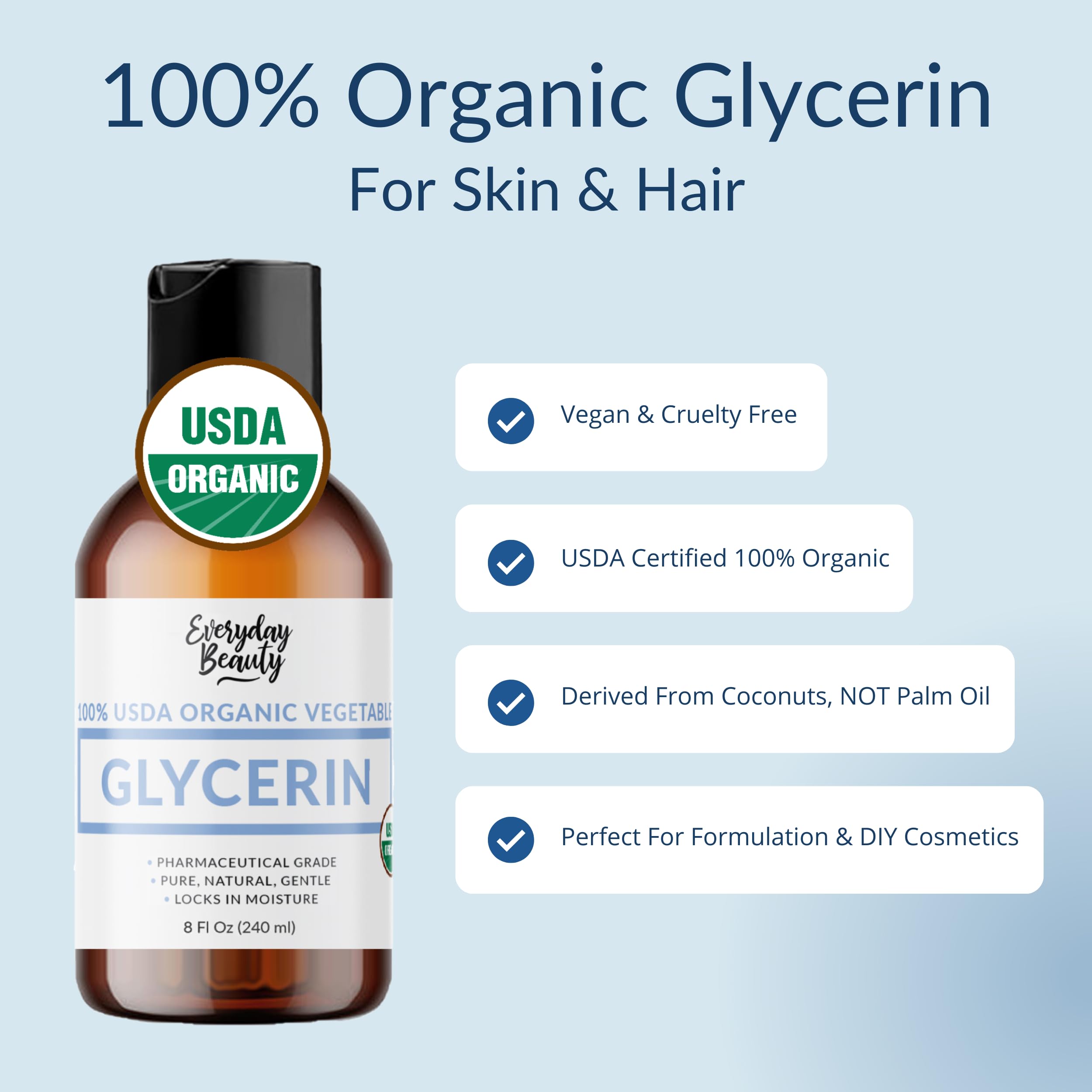 Everyday Beauty glycerin for face, body, hair hints at gentle, skin-friendly formulations