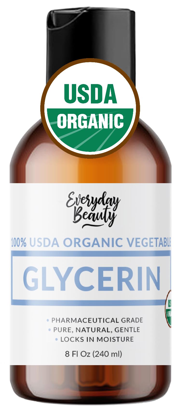 Everyday Beauty glycerin bottle pour highlights coconut-derived humectant for deep skin hydration