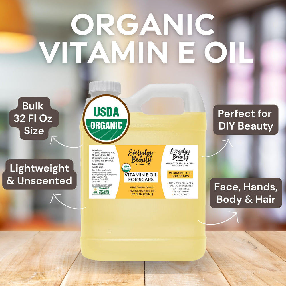 Everyday Beauty Organic Vitamin E Oil BPA-free bottle sealed for safety