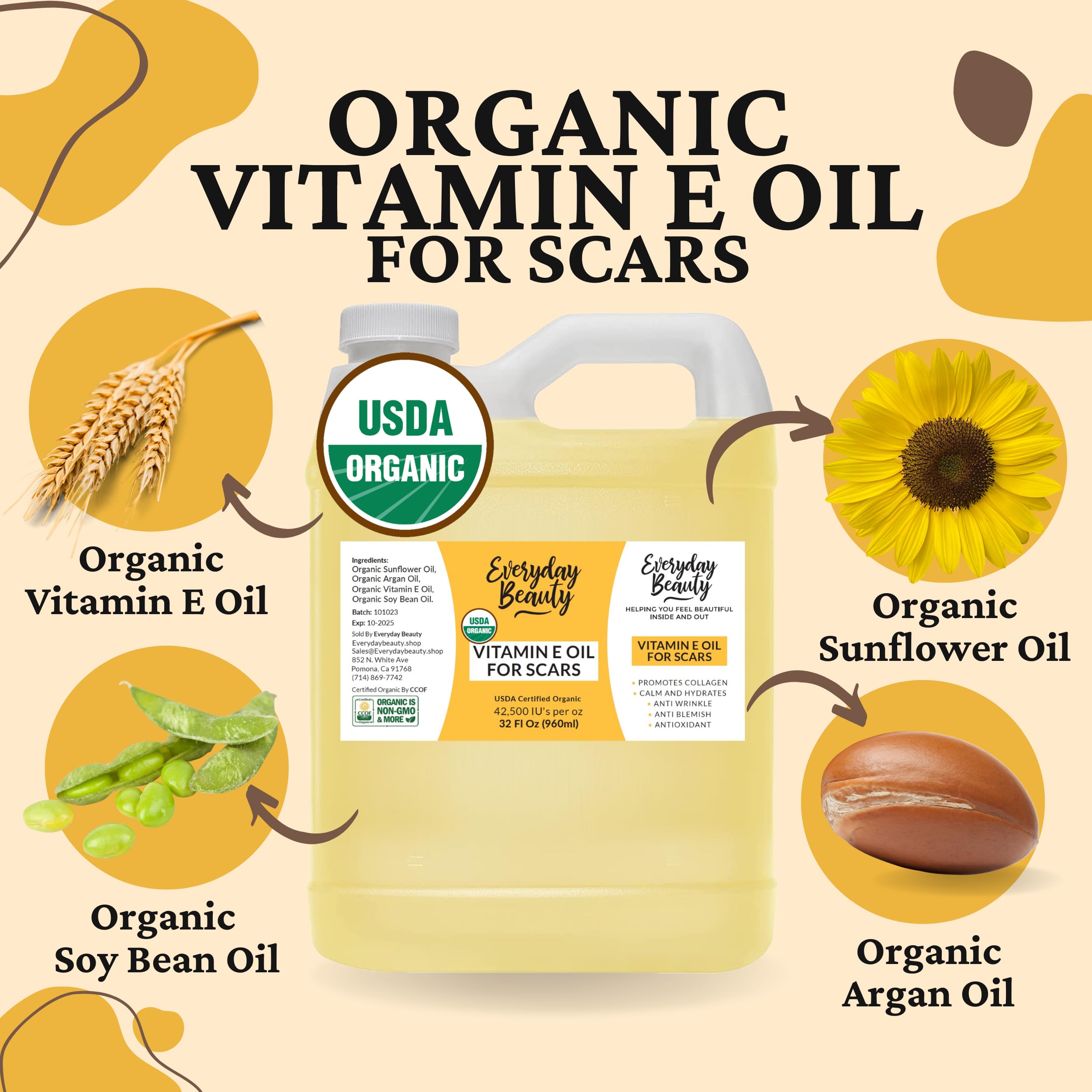 Everyday Beauty Organic Vitamin E Oil packaging seal preserves freshness