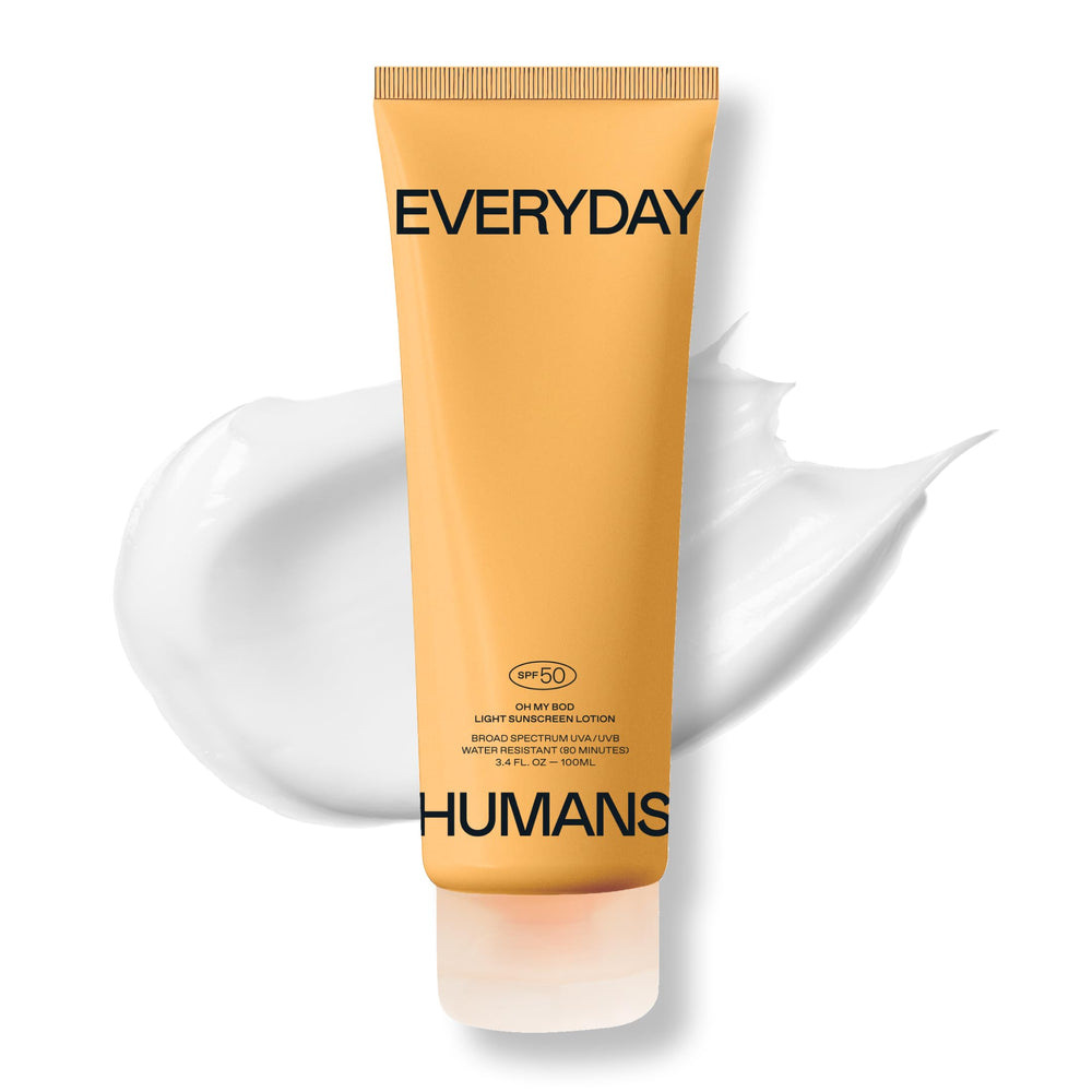 Everyday Humans Oh My Bod SPF50 sunscreen lotion bottle offers lightweight protection for outdoor skin