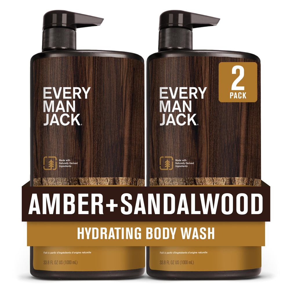 Every Man Jack Nourishing Amber + Sandalwood bottle-front for a hydrating shower experience