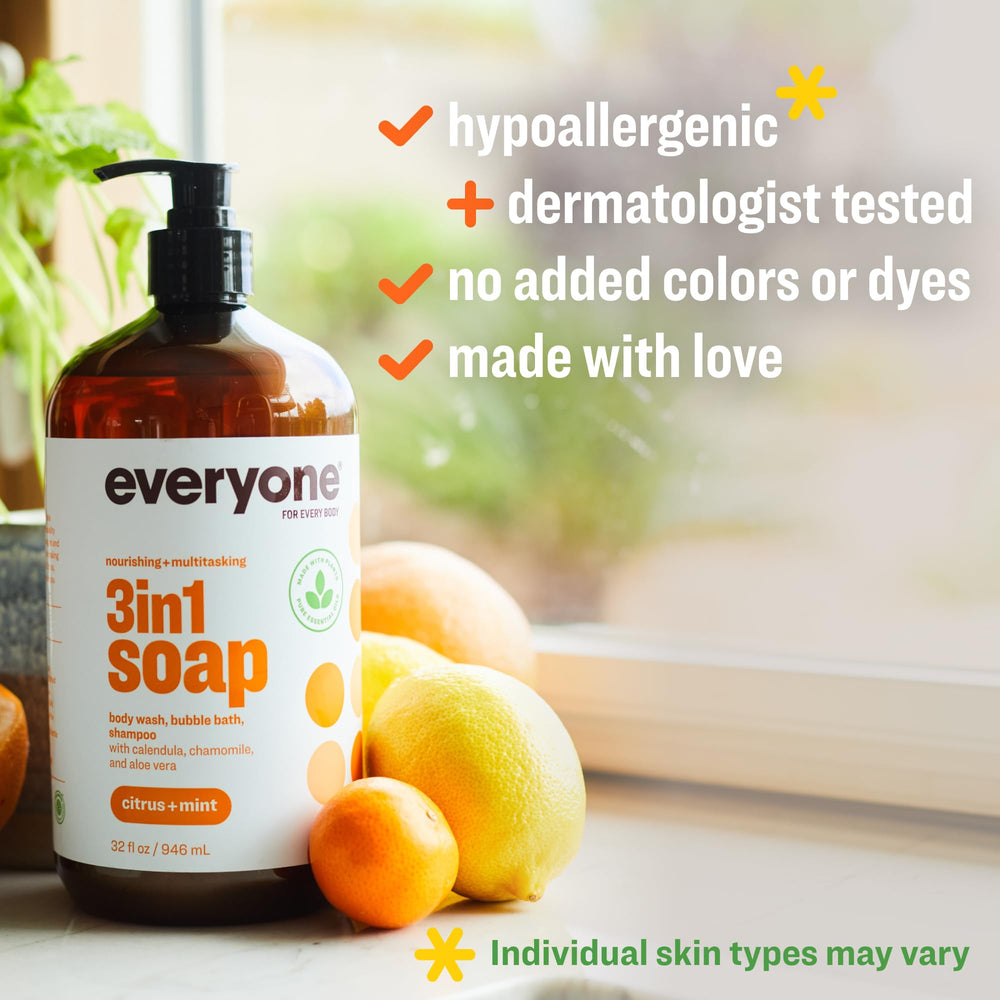 Everyone 3-in-1 Soap Citrus Mint bubble bath—soothing soak with uplifting aroma.