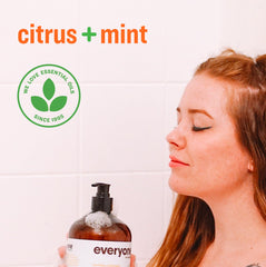 Everyone 3-in-1 Soap Citrus Mint pour—streamlined daily cleanse in the shower.