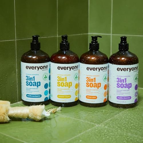 Everyone 3-in-1 Soap pour creates rich lather for hair, body, and bath.