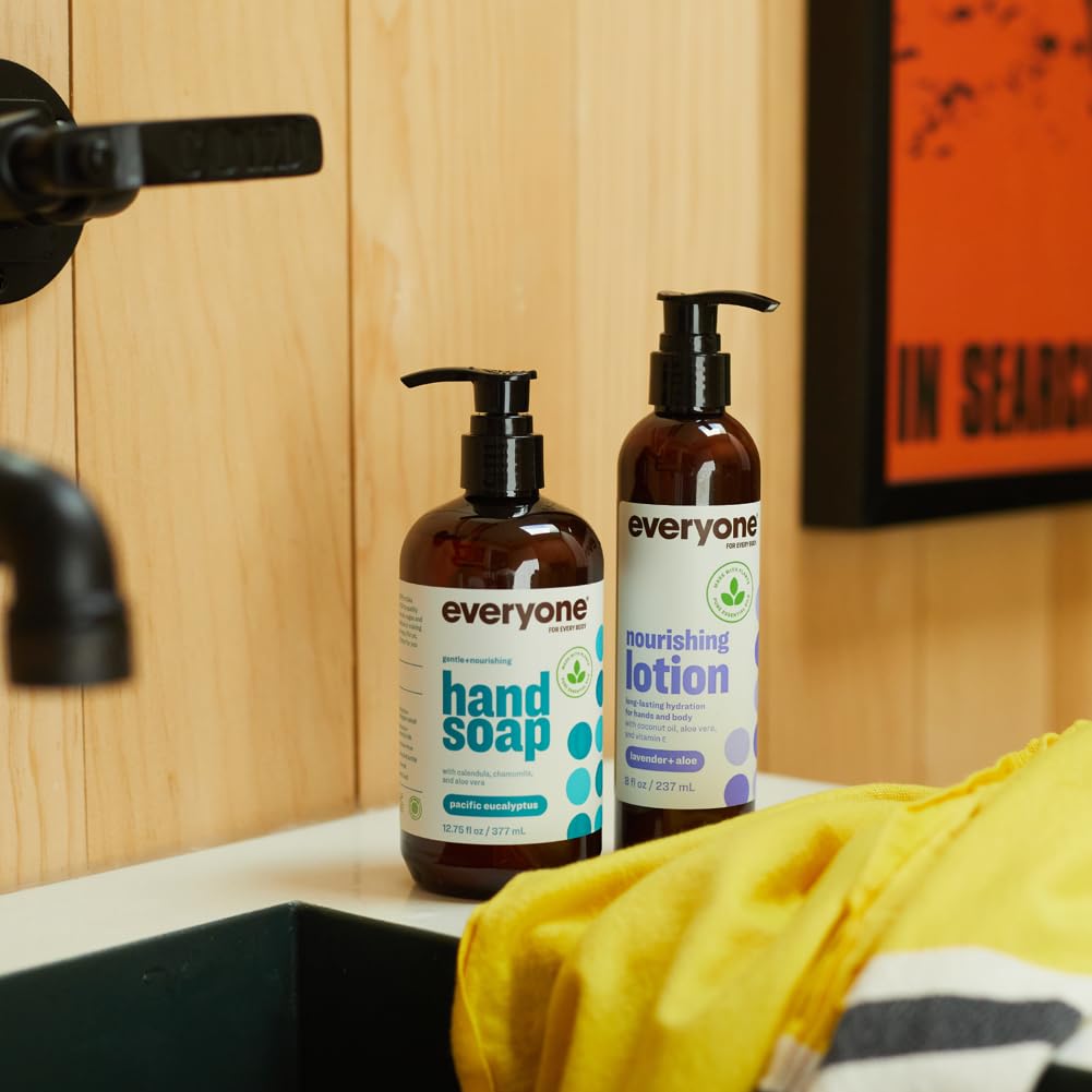 Lavender bloom image conveys calming fragrance alongside the lotion.