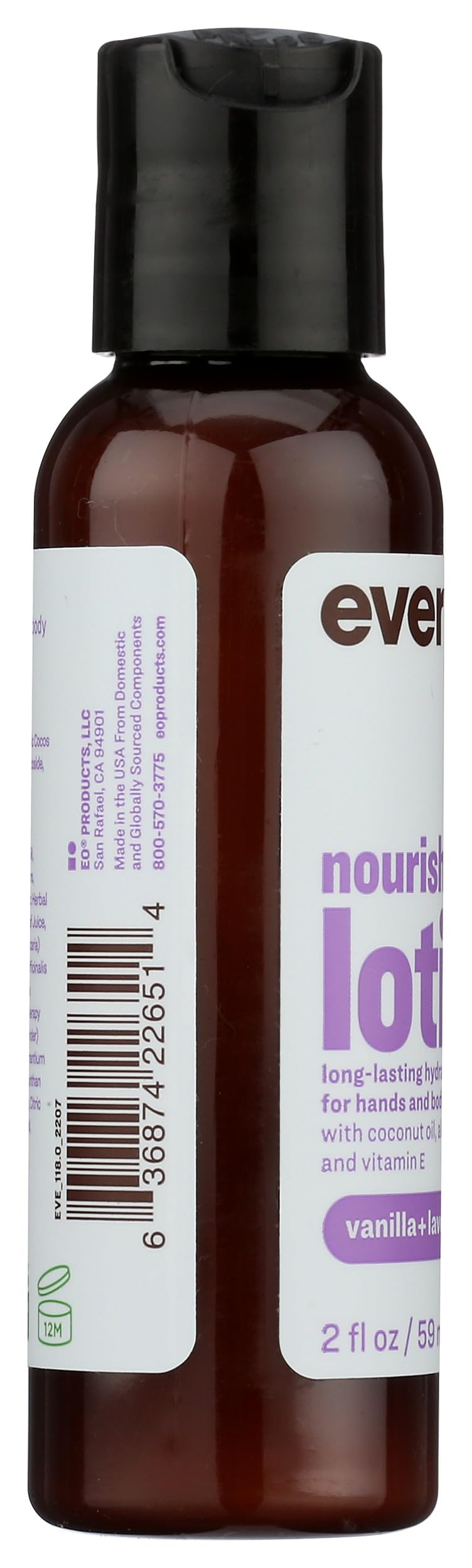 Everyone vanilla lavender lotion bottle close-up—paraben-free gentle formula for sensitive skin.