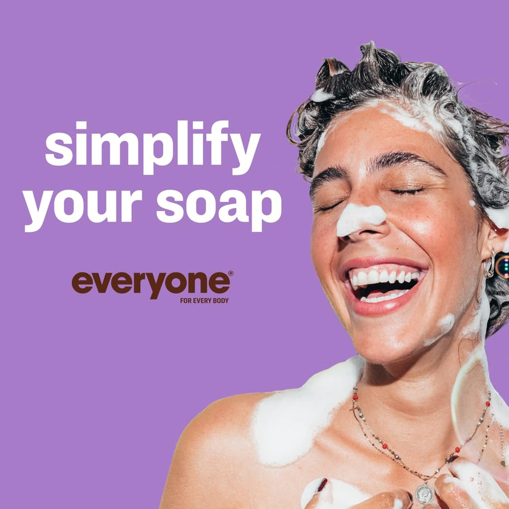 Everyone Vanilla and Lavender 3 In 1 Soap body wash action demonstrates full-body care.