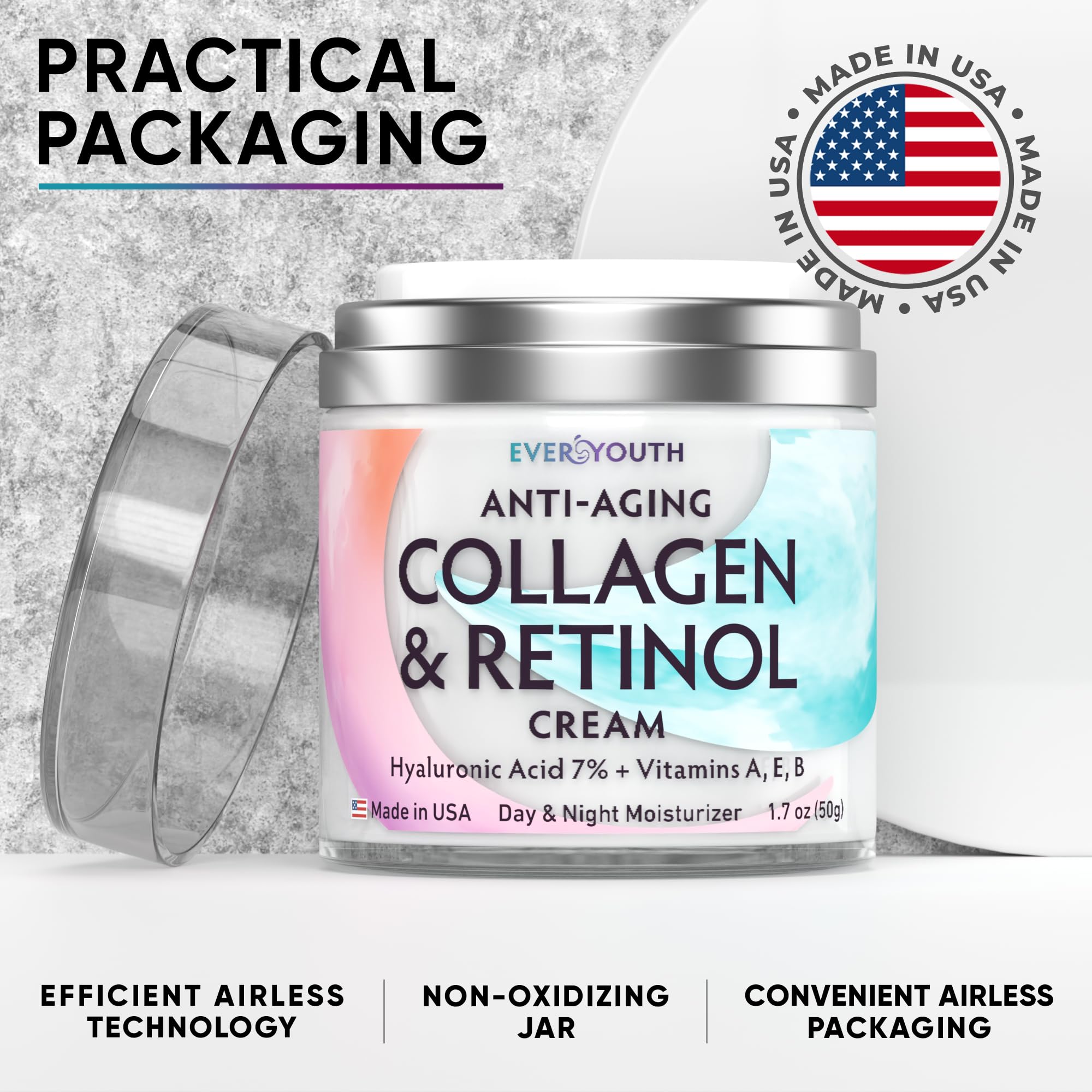 EVERYOUTH collagen cream retinol hyaluronic-acid blend supports rejuvenation and hydration