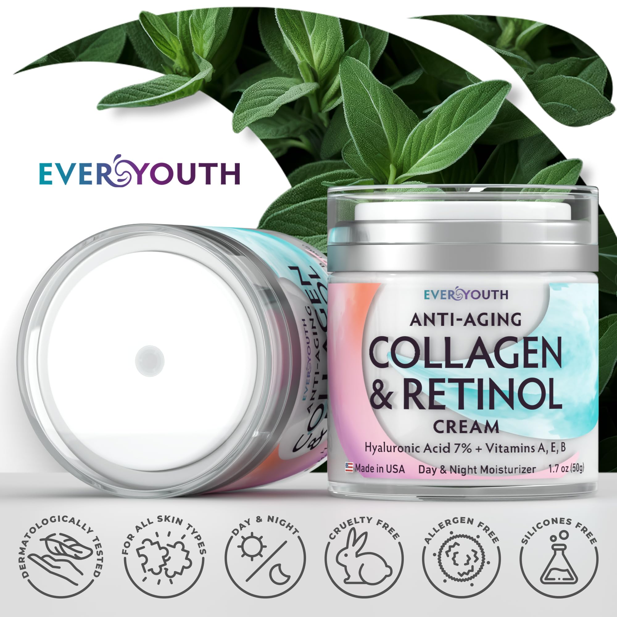 EVERYOUTH collagen cream skin-texture close-up shows soft, smooth complexion after application