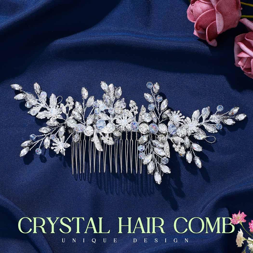 EVILD bridal headpiece side view with clear crystals and beads