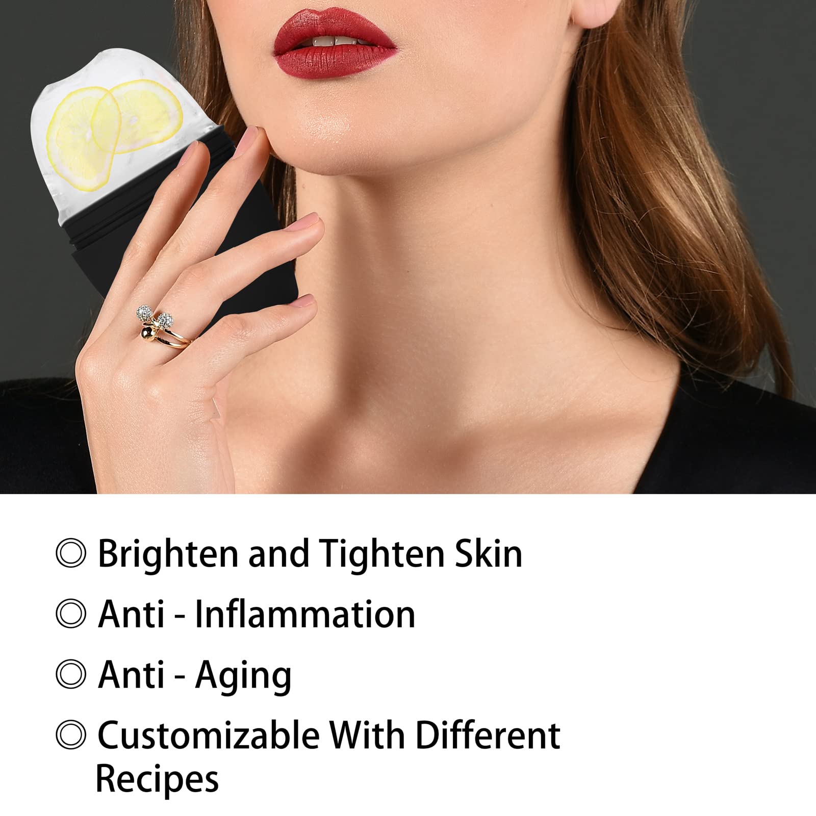 Evmliy Ice Roller in action on the face for cooling, refreshed skin.