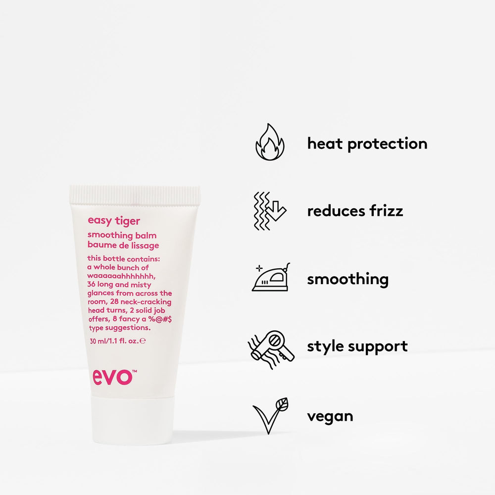 EVO Easy Tiger smoothing balm apply-cream-hands demonstrates easy distribution for smooth blowouts.