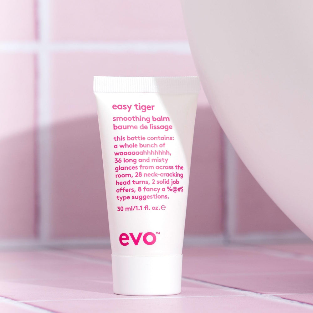EVO Easy Tiger smoothing balm frizz-control-finish promises a calmer, polished look.
