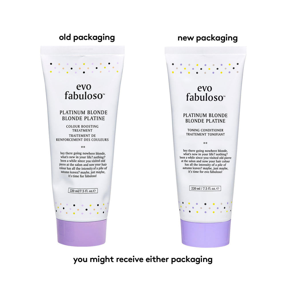 EVO Fabuloso Platinum Blonde Toning application scene with gloves in use.