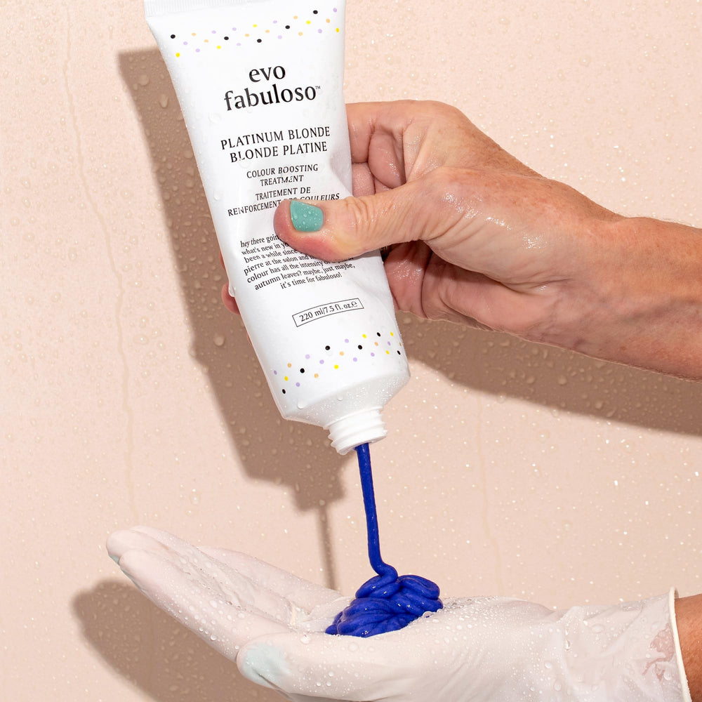 EVO Fabuloso Platinum Blonde Toning delivers a shiny cool-tone result.